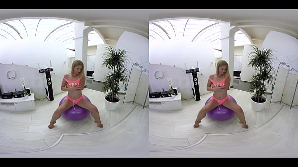 Hot teen on fitness ball in vr